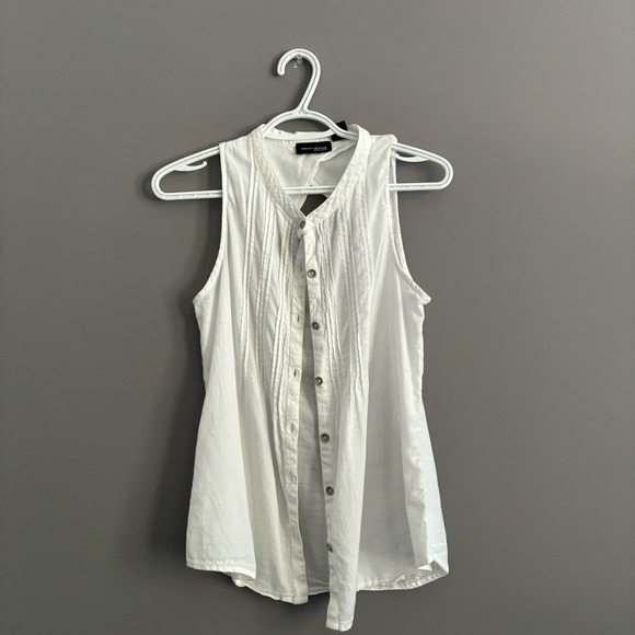 DKNY Jeans Petite Small White Sleeveless Cotton Button Down Blouse - Picture 3 of 13